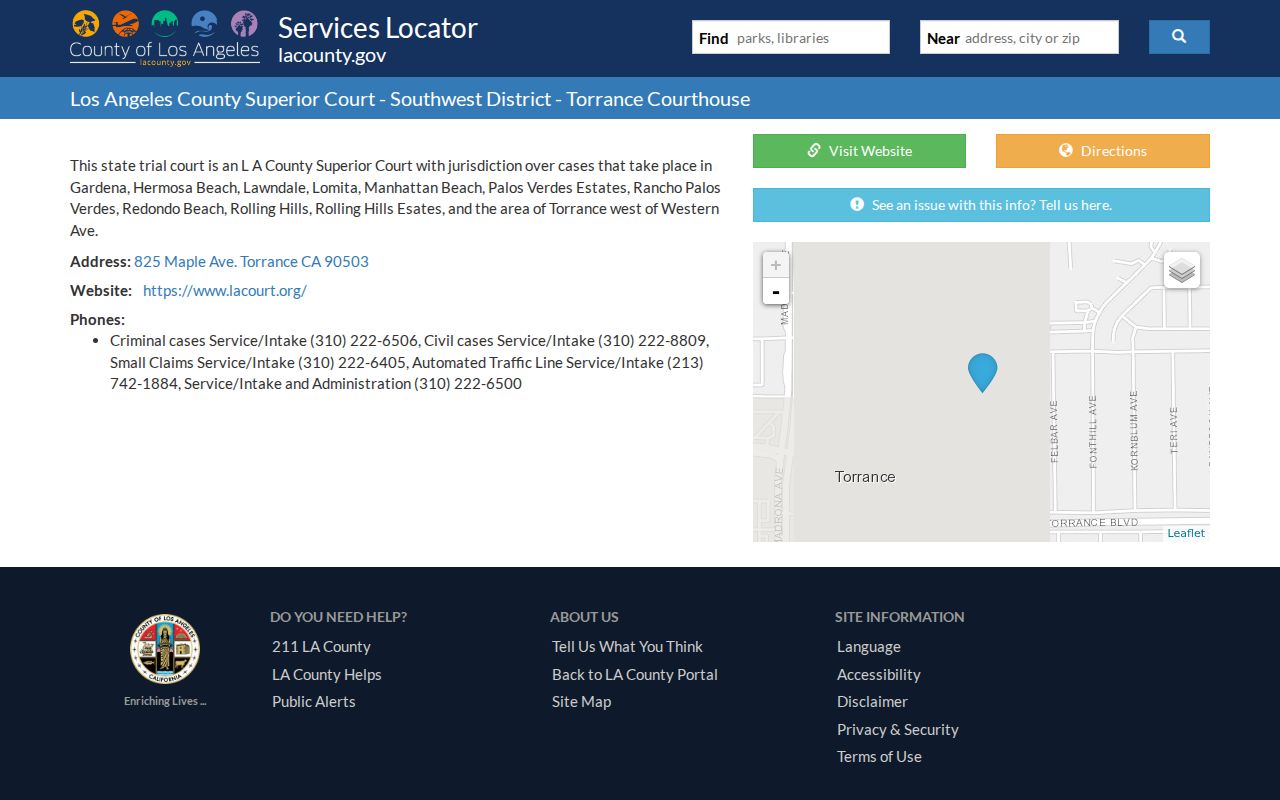 Torrance people search courthouse and Southwest District geography