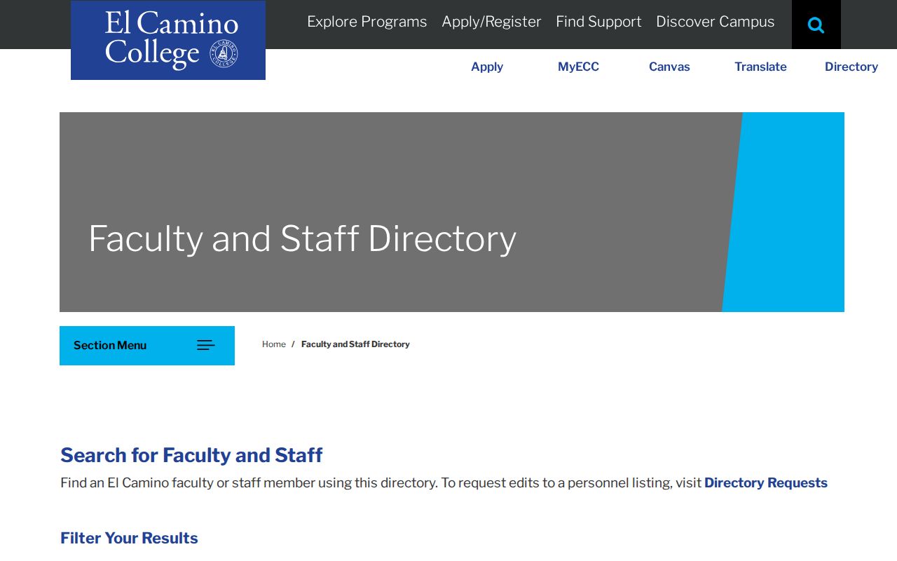 El Camino College faculty staff search in Torrance people directories
