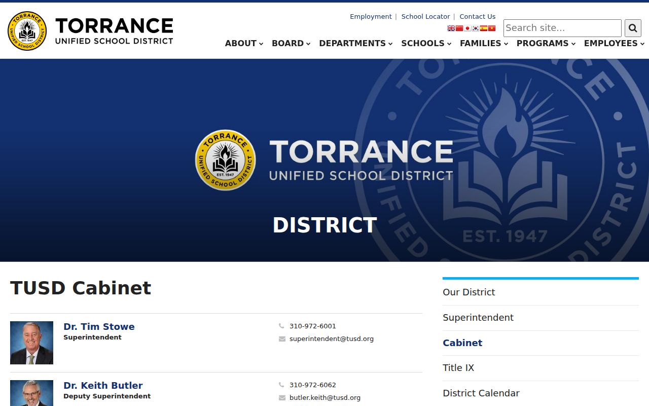 Torrance Unified School District cabinet local directory
