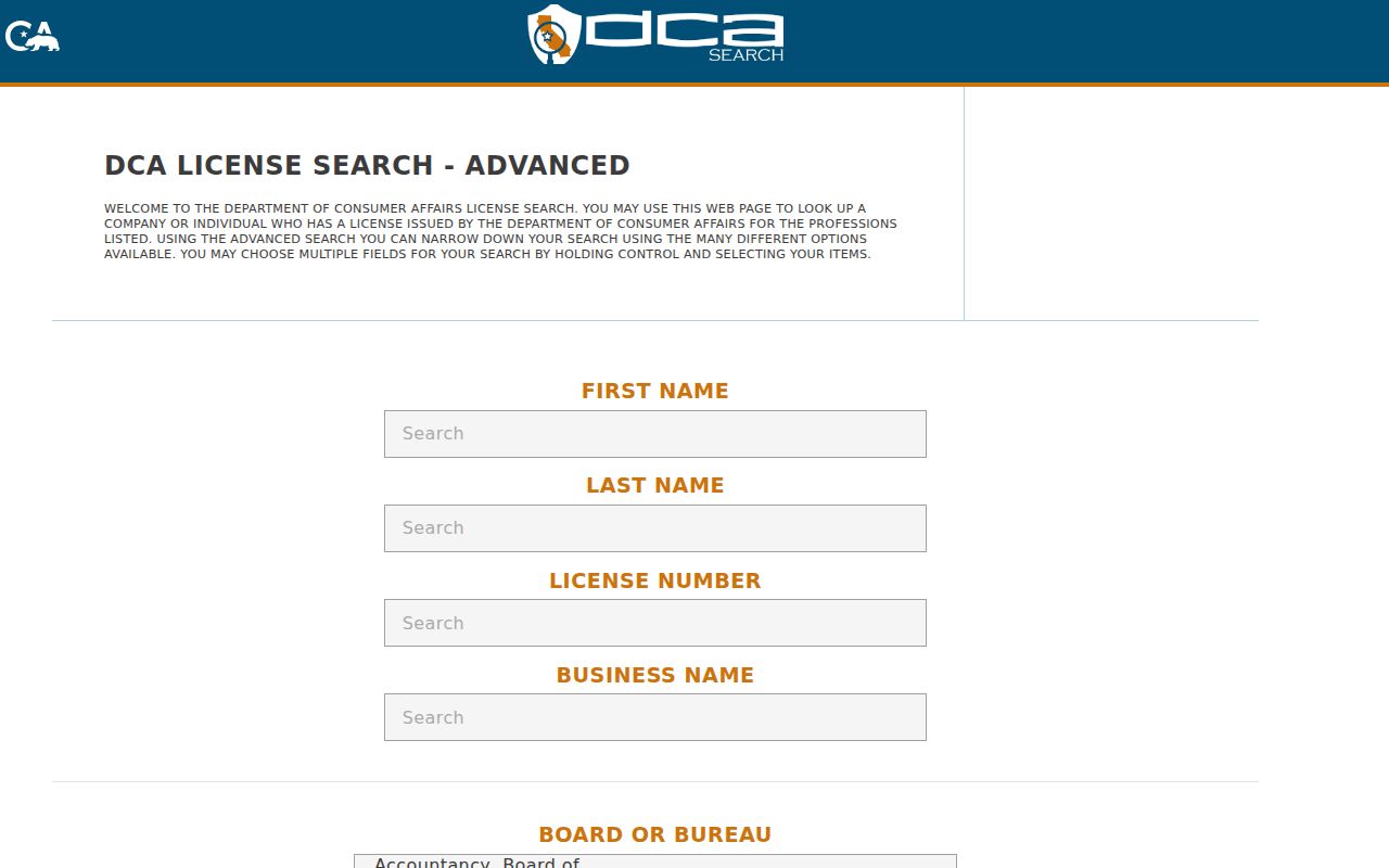 California professional license search for Torrance people directories