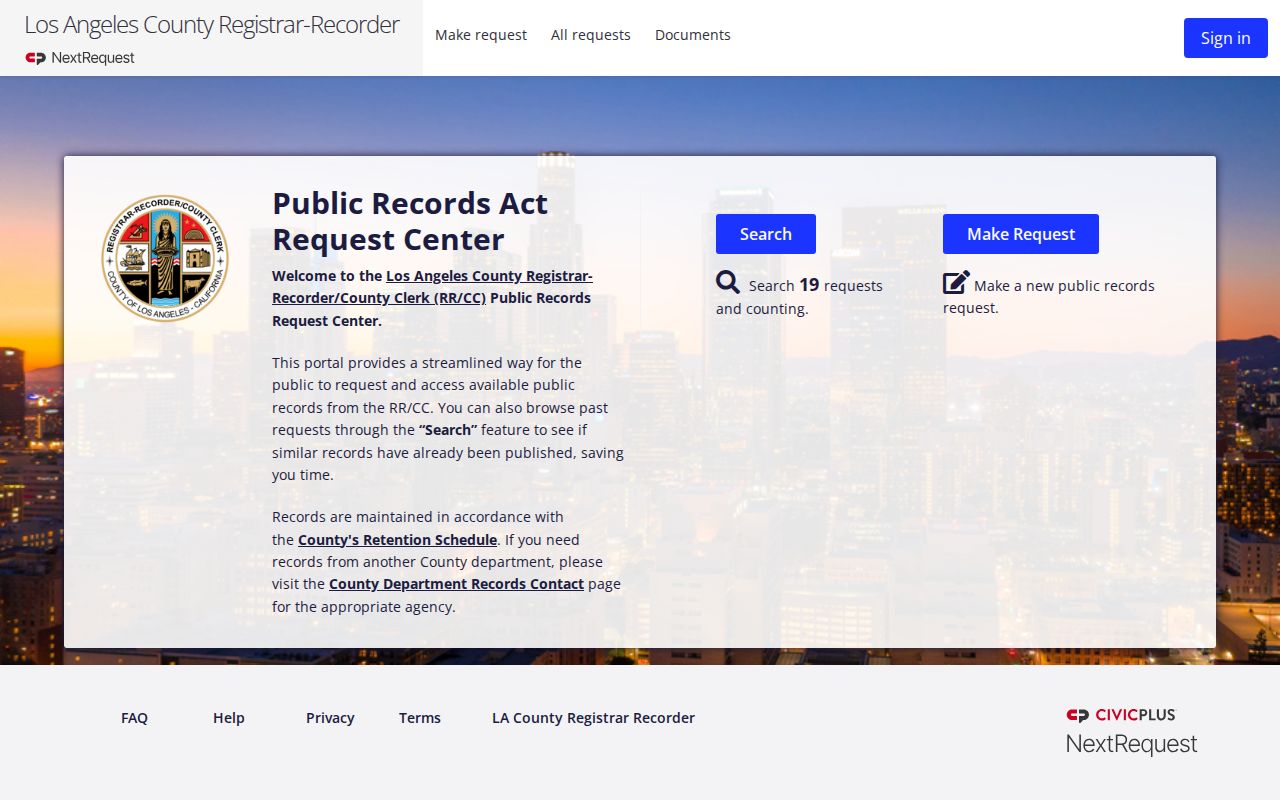 Torrance public records request access through the LA County RRCC portal