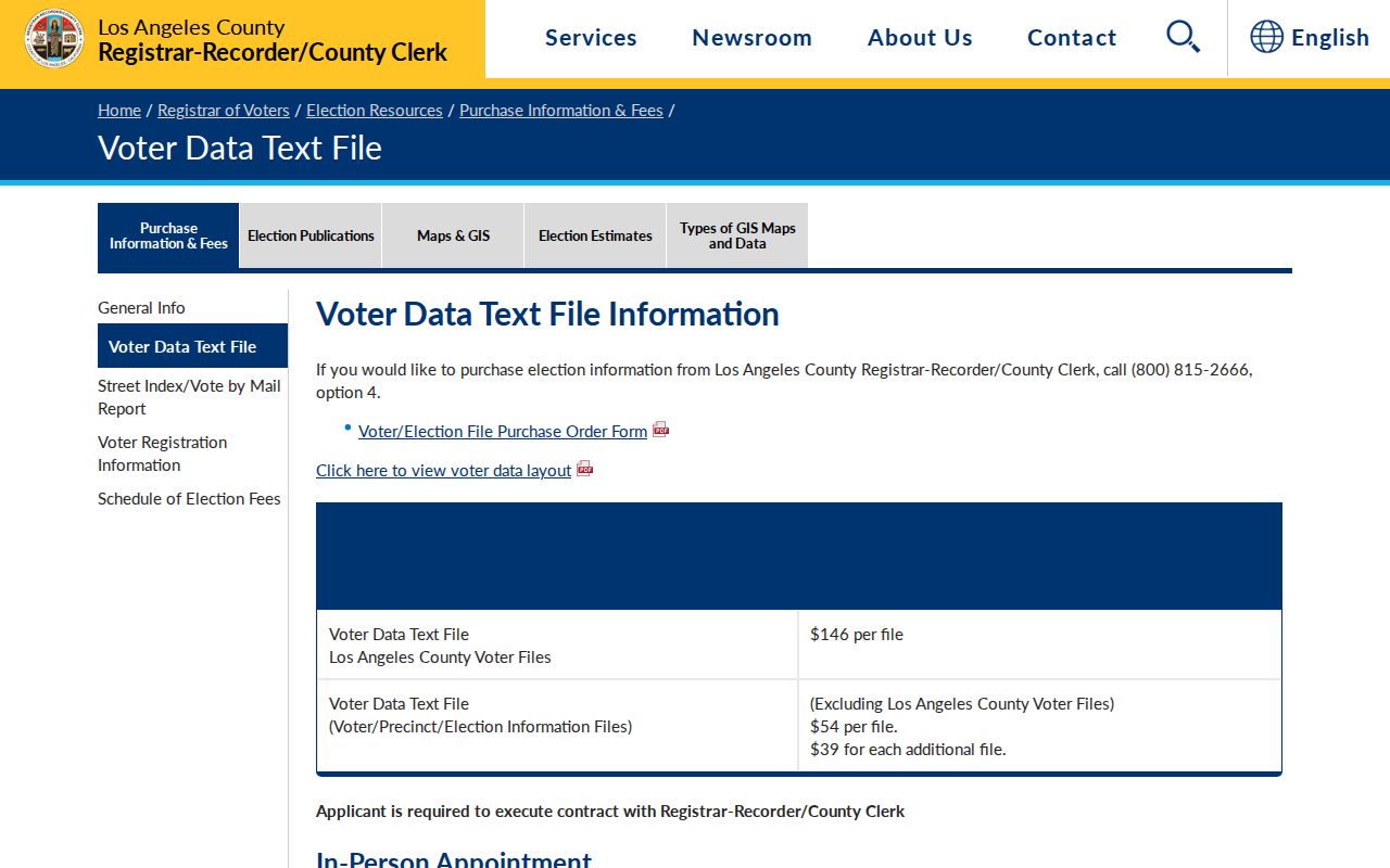 Torrance voter records county data file purchase page